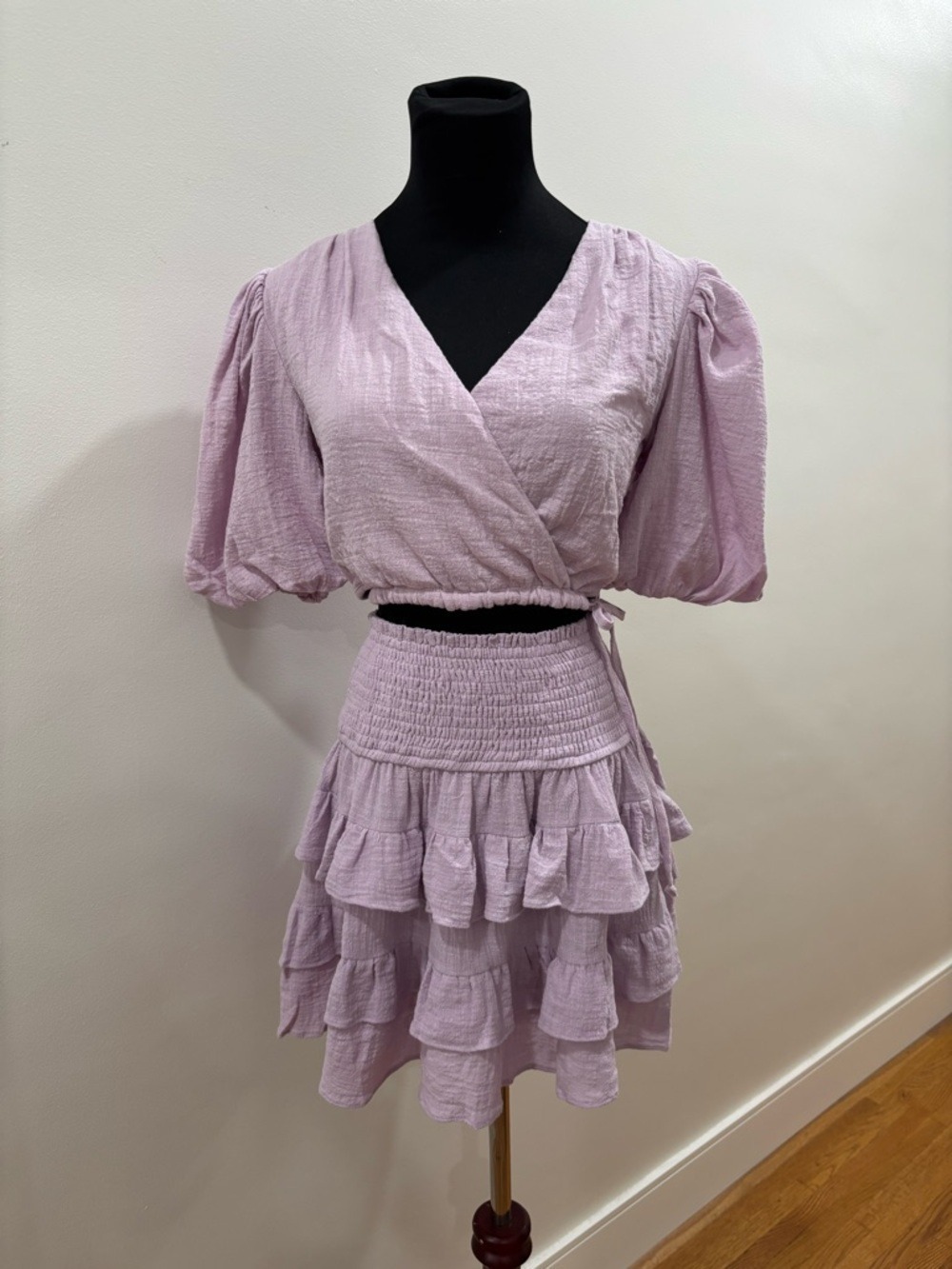 632. Olivaceous Lavender Two-Piece Ruffled Skirt Set